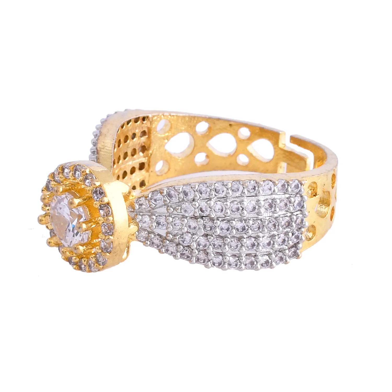 Sparkling Elegance Infinite Glow Gold Solitaire American Diamond Ring - Image 4