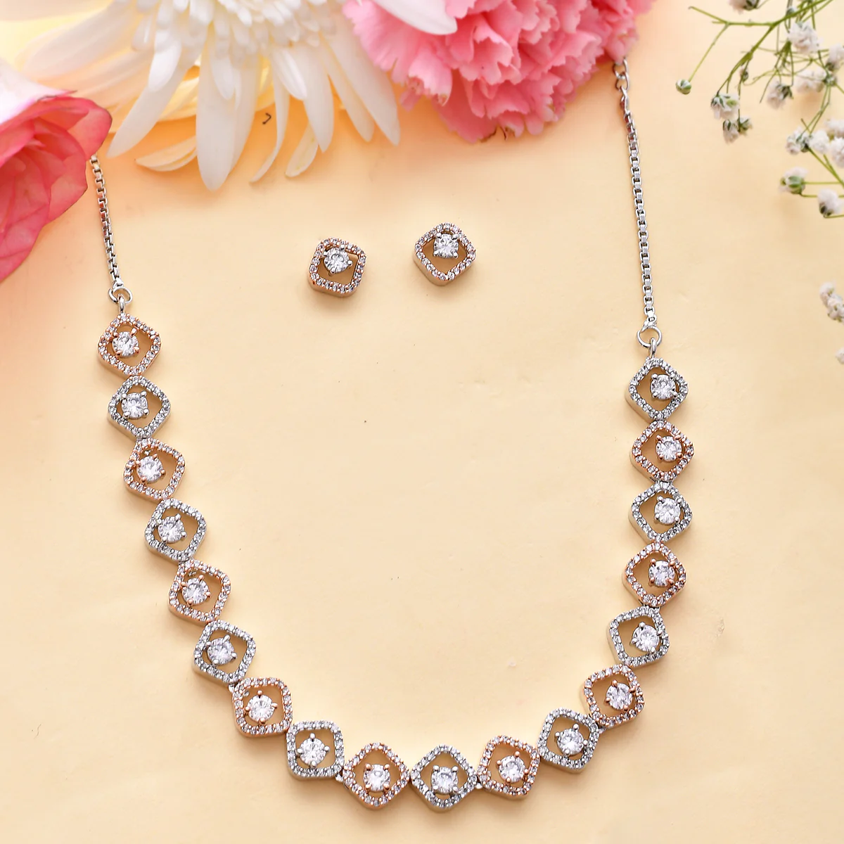 Sparkling Elegance Interlinked Rectangles CZ Jewellery Set