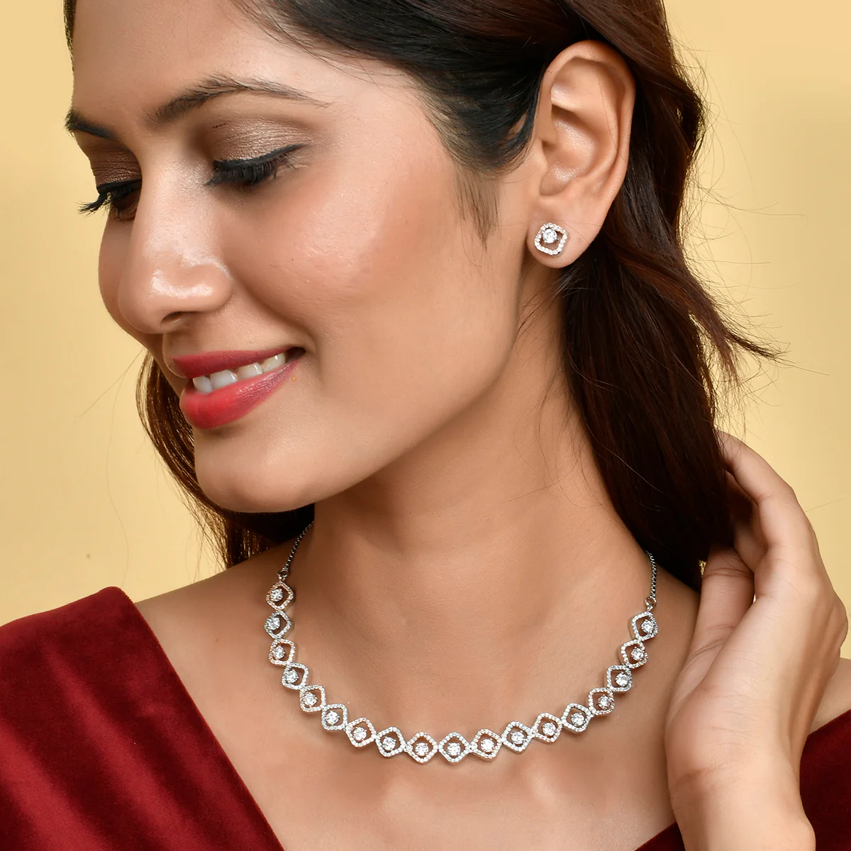 Sparkling Elegance Interlinked Rectangles CZ Jewellery Set - Image 2