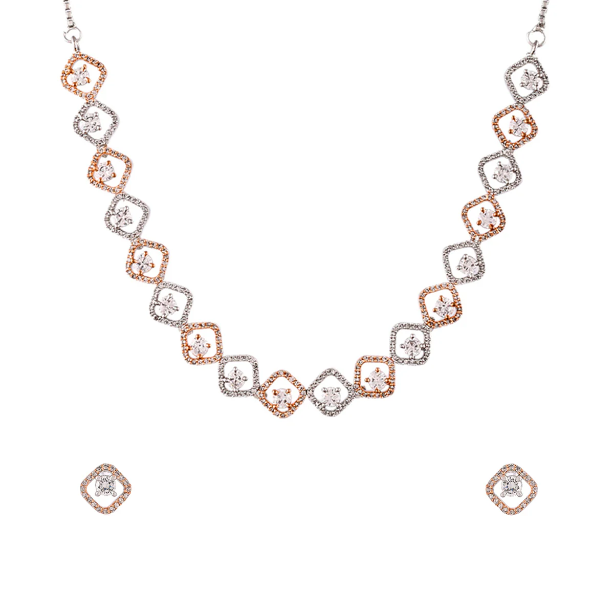Sparkling Elegance Interlinked Rectangles CZ Jewellery Set - Image 3