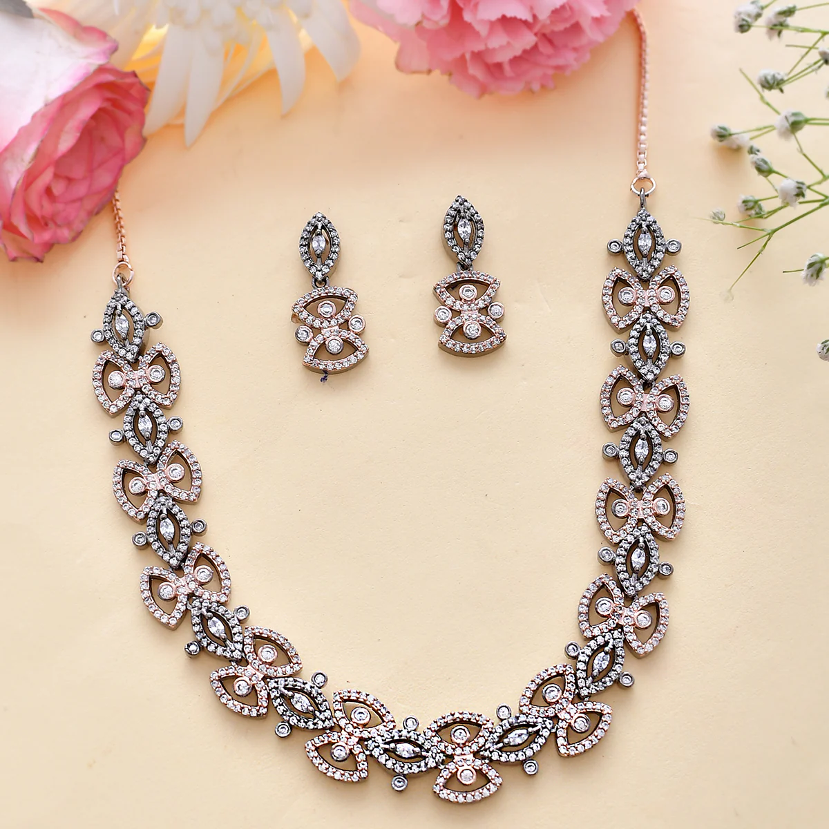 Sparkling Elegance Interlinked Triangles CZ Jewellery Set