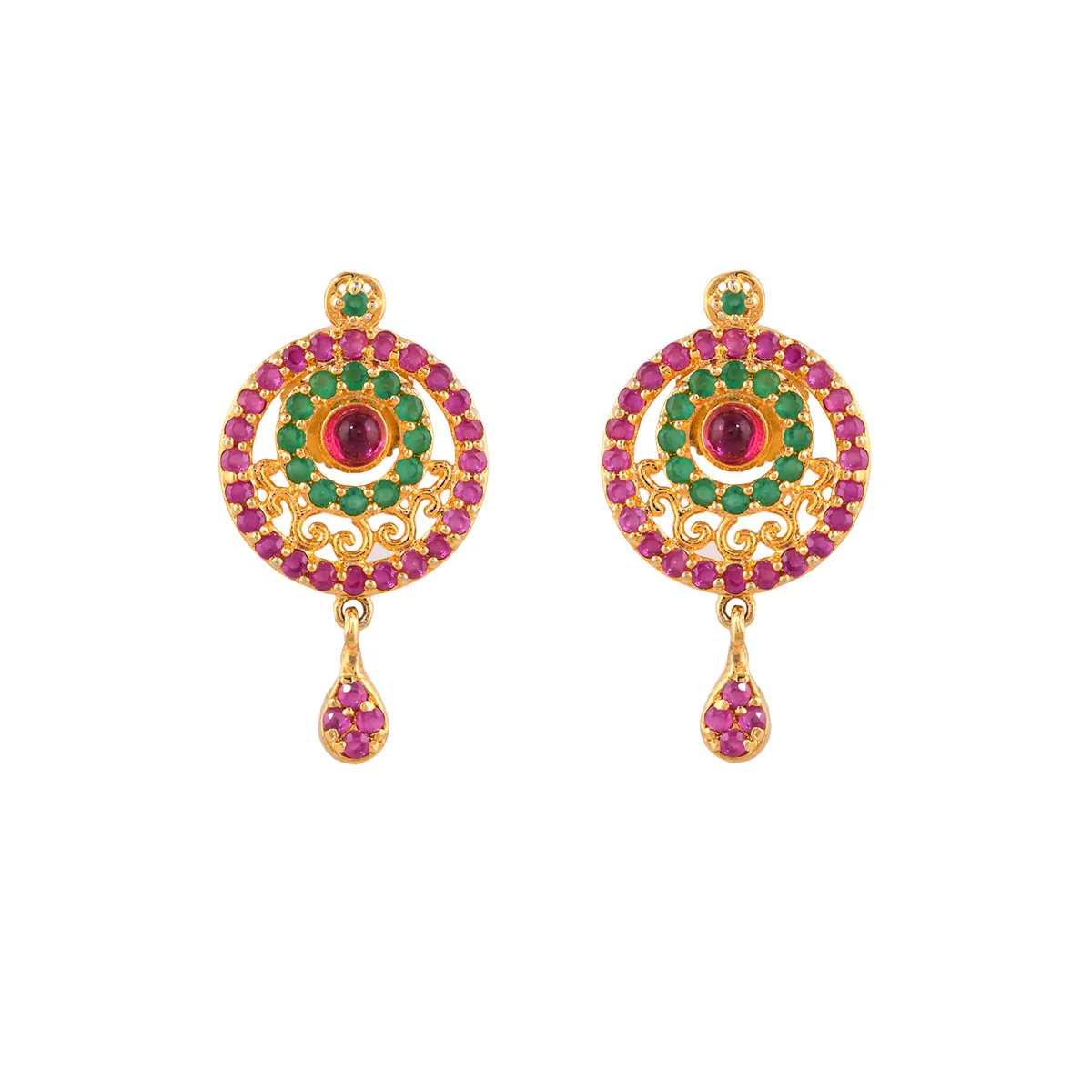 Sparkling Elegance Layered Circles Zircons Adorned Brass Gold Plated Earrings - Image 3
