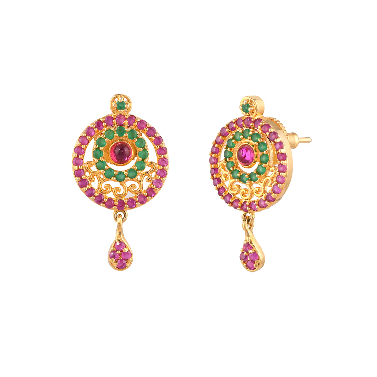 Sparkling Elegance Layered Circles Zircons Adorned Brass Gold Plated Earrings - Image 4