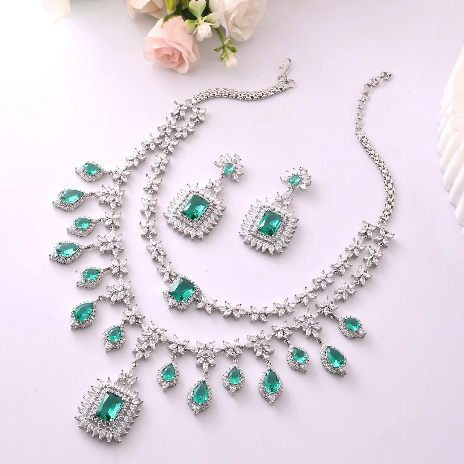 Sparkling Elegance Layered Luxury American Diamond Necklace Set