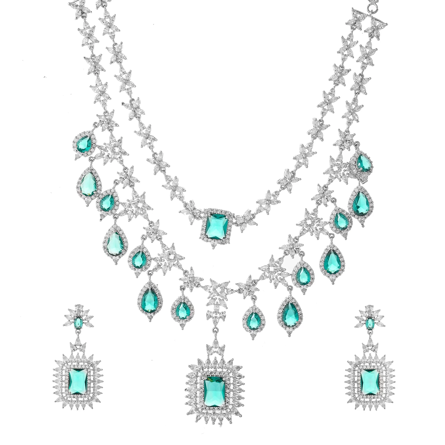 Sparkling Elegance Layered Luxury American Diamond Necklace Set - Image 3