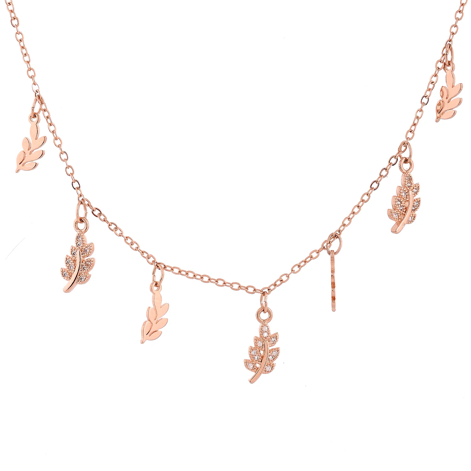 Sparkling Elegance Leafy Whisper Charm Necklace - Image 3