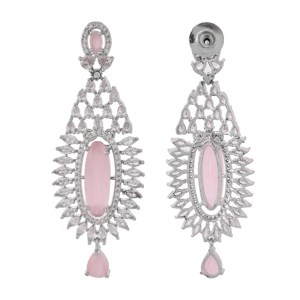 Sparkling Elegance Light Pink and White CZ Chandelier Earrings - Image 3