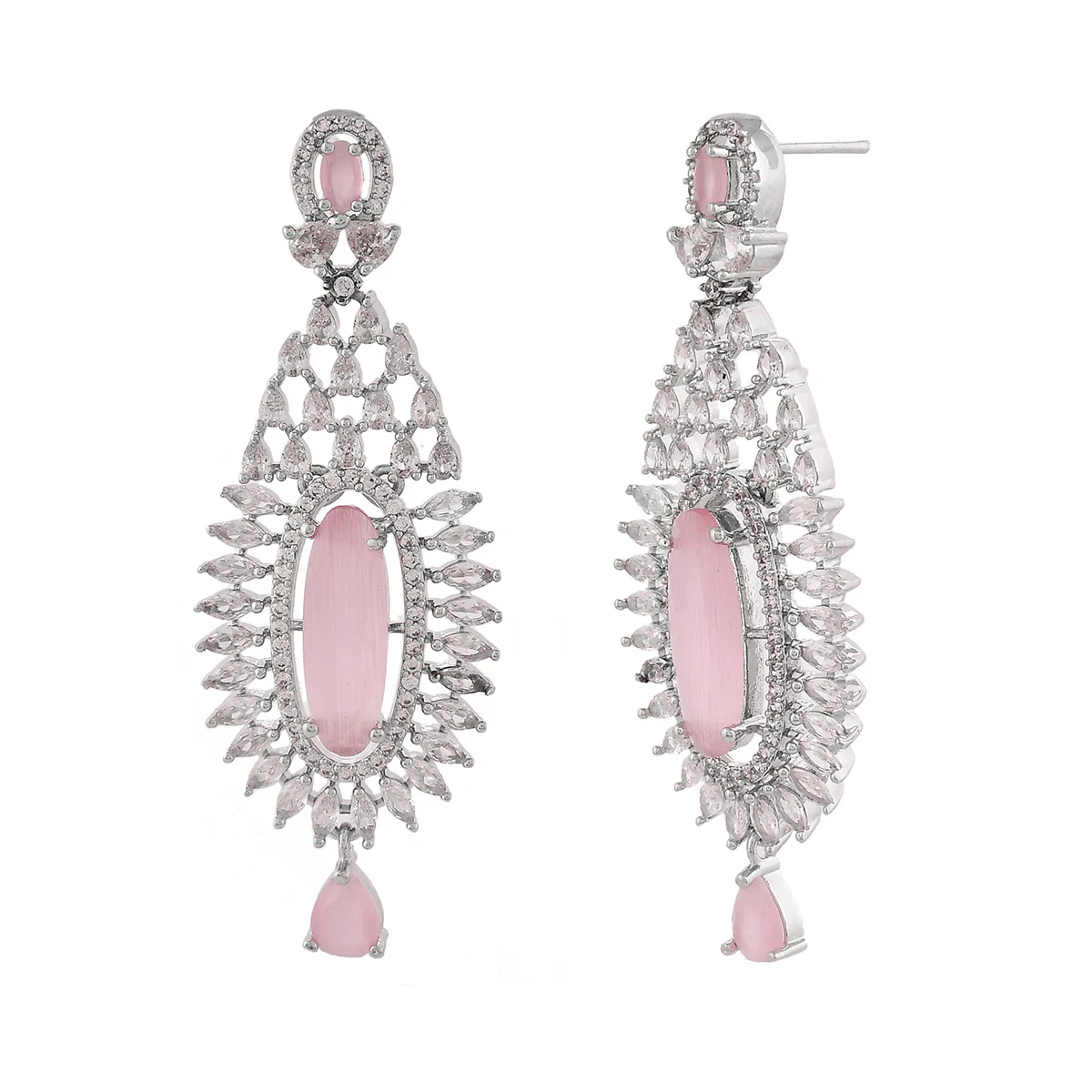 Sparkling Elegance Light Pink and White CZ Chandelier Earrings - Image 4