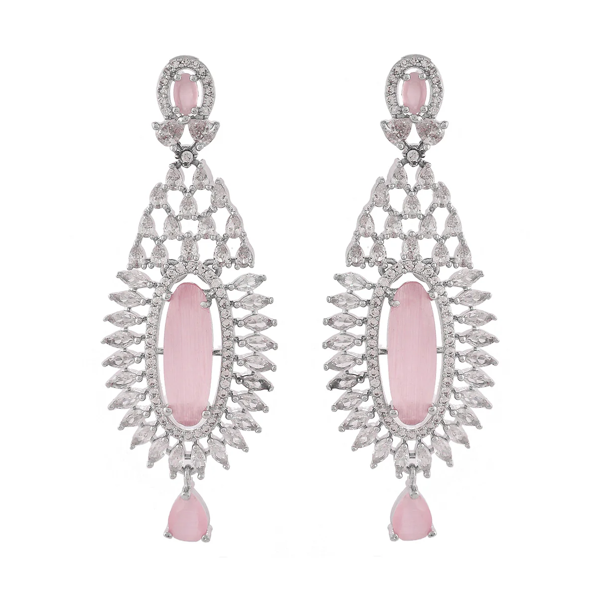 Sparkling Elegance Light Pink and White CZ Chandelier Earrings - Image 5