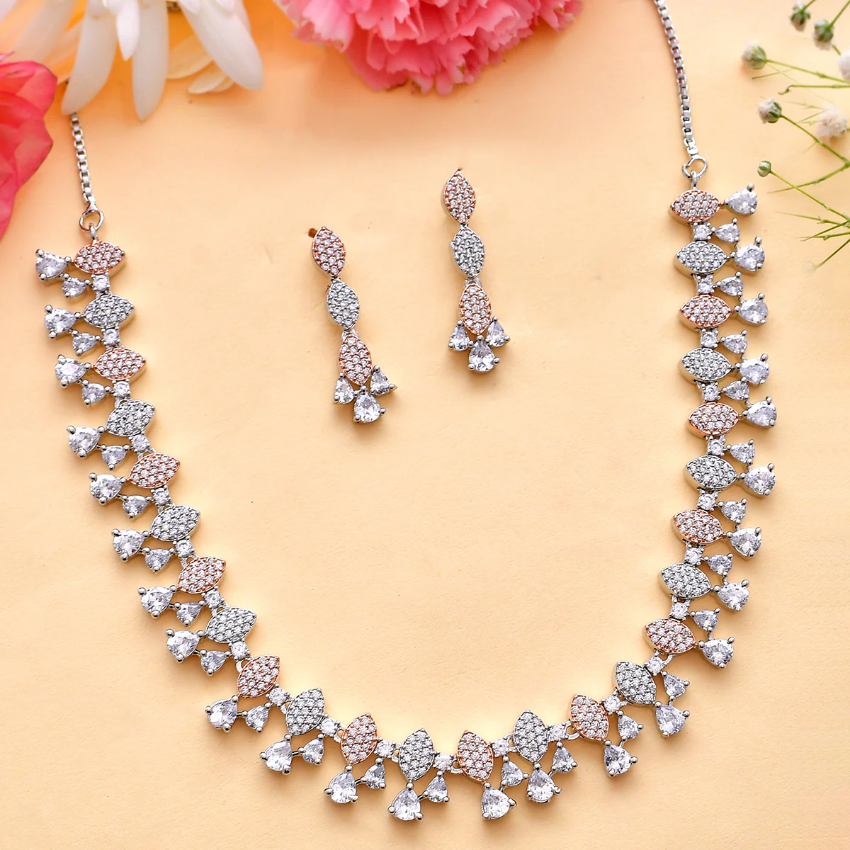 Sparkling Elegance Long Necklace CZ Jewellery Set - Image 2