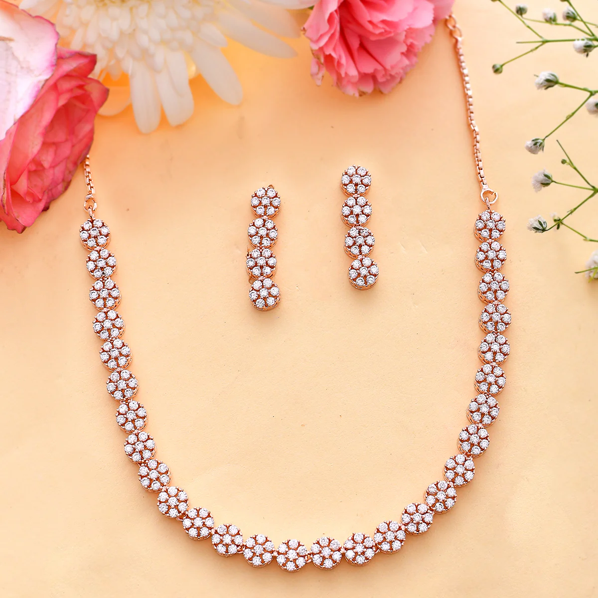 Sparkling Elegance Long Necklace Snowflakes CZ Jewellery Set