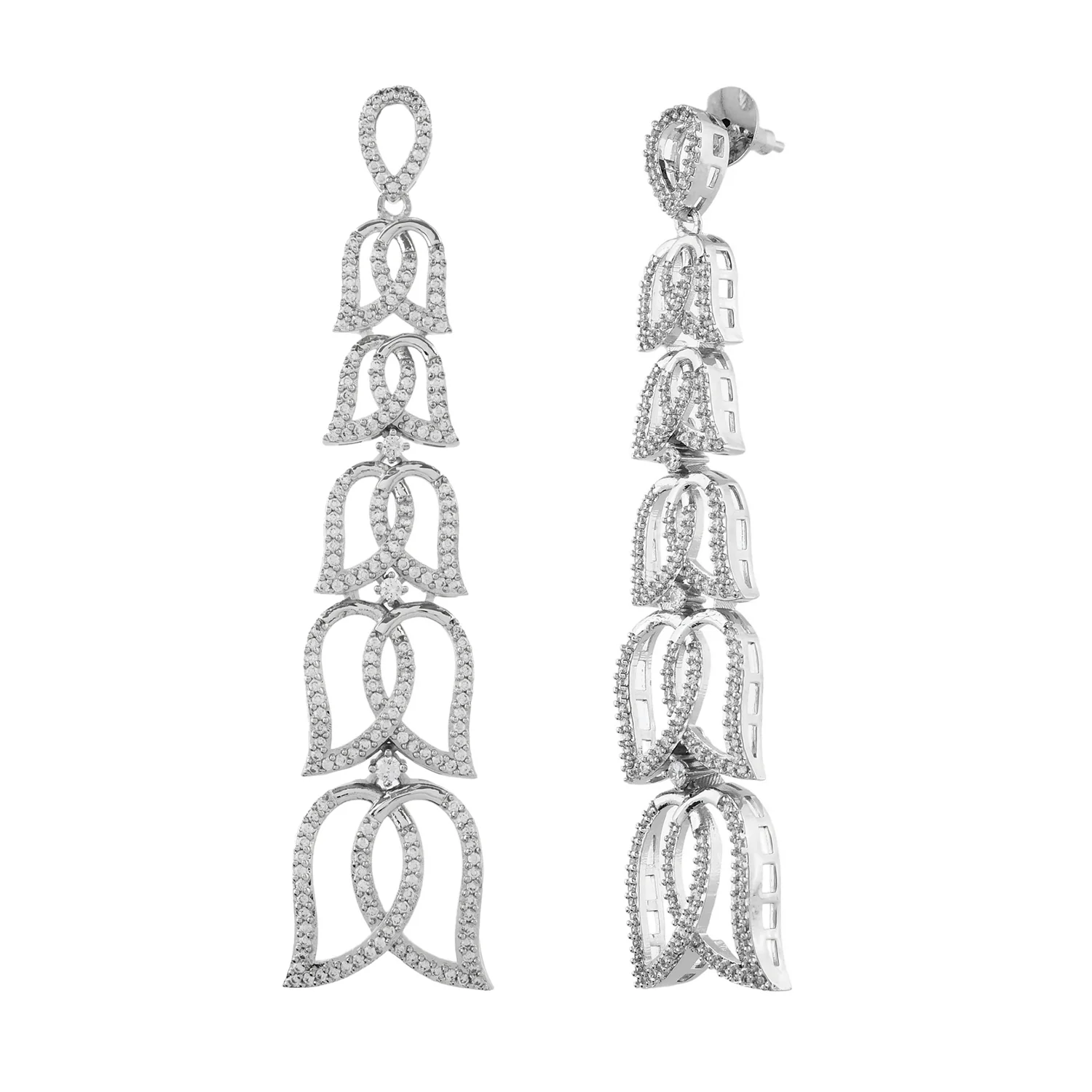 Sparkling Elegance Lotus Dangler American Diamond Earrings - Image 3