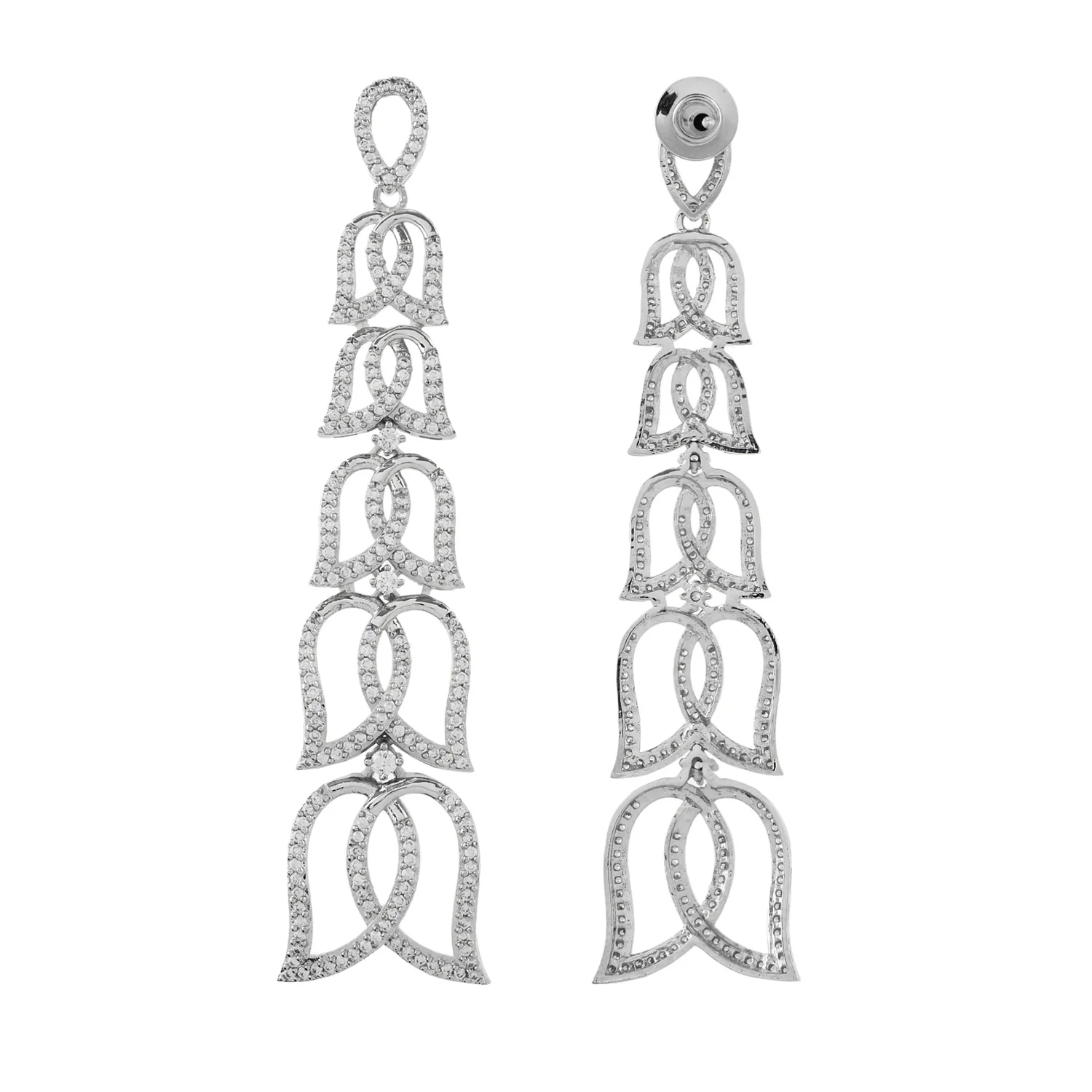 Sparkling Elegance Lotus Dangler American Diamond Earrings - Image 5