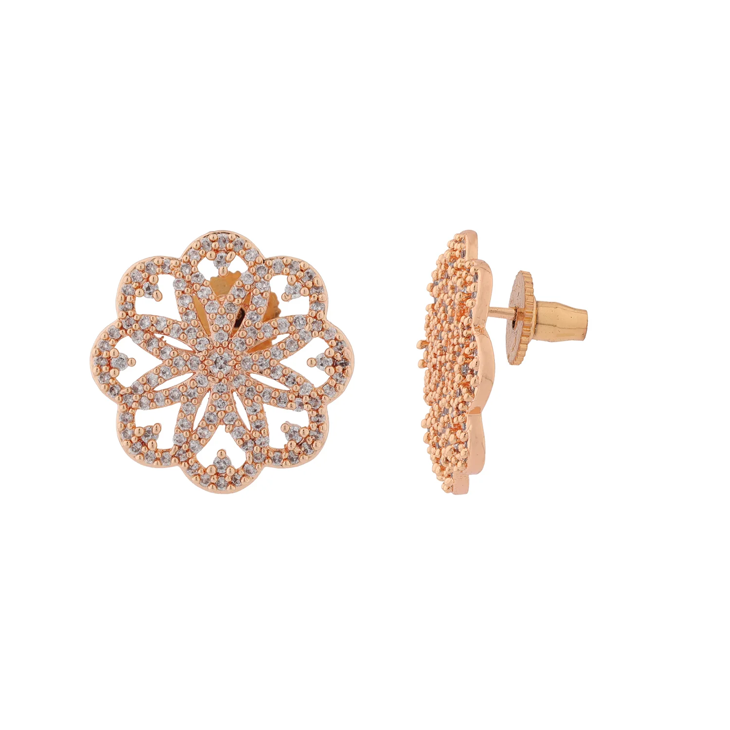 Sparkling Elegance Love Bloom Rose Gold Stud Earrings - Image 2