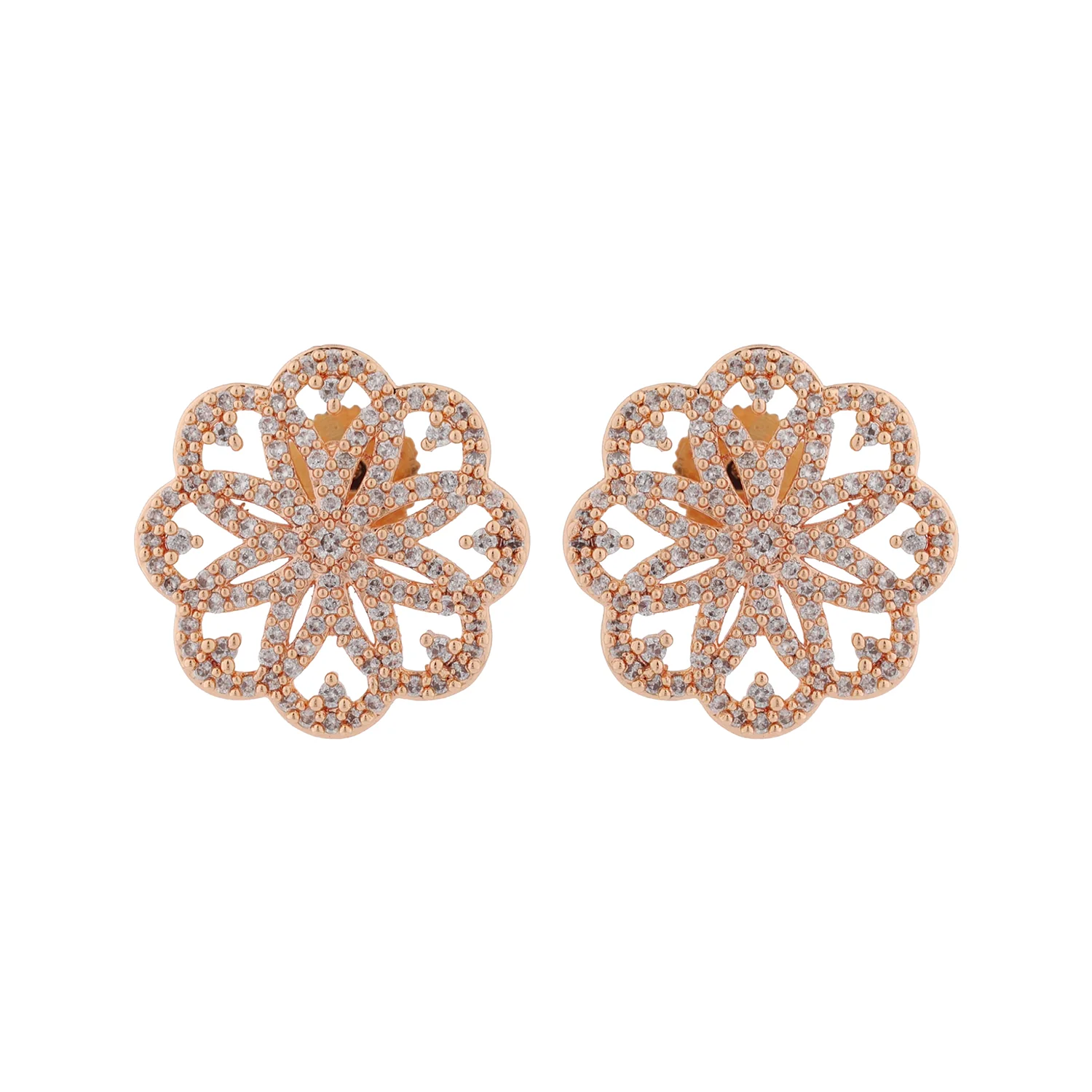 Sparkling Elegance Love Bloom Rose Gold Stud Earrings - Image 3