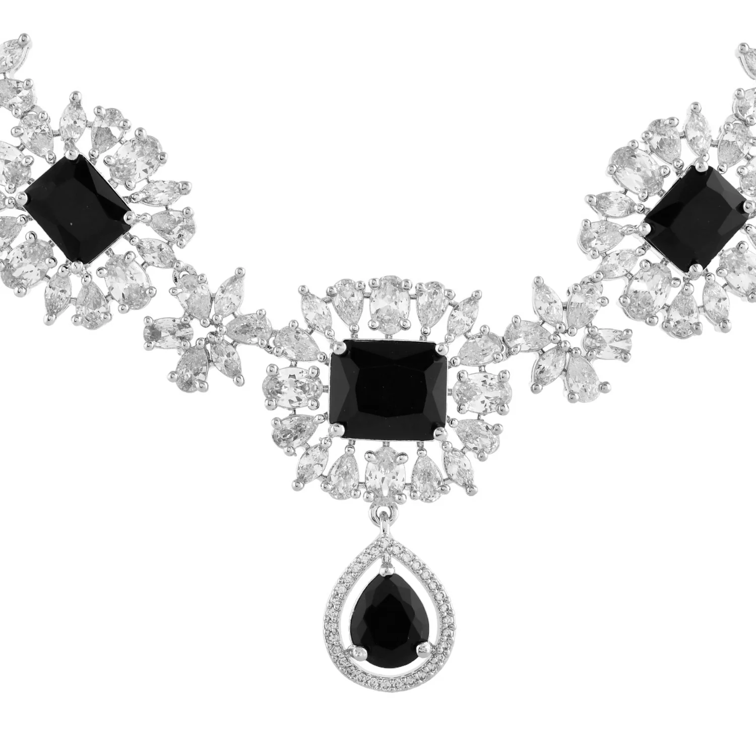 Sparkling Elegance Luminous Black American Diamond Necklace Set - Image 5