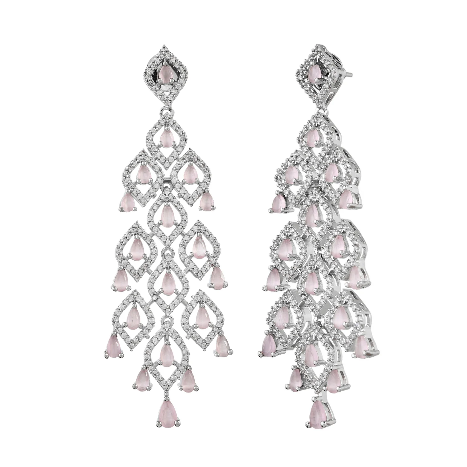 Sparkling Elegance Luxurious Soft Pink American Diamond Dangler Earrings - Image 3