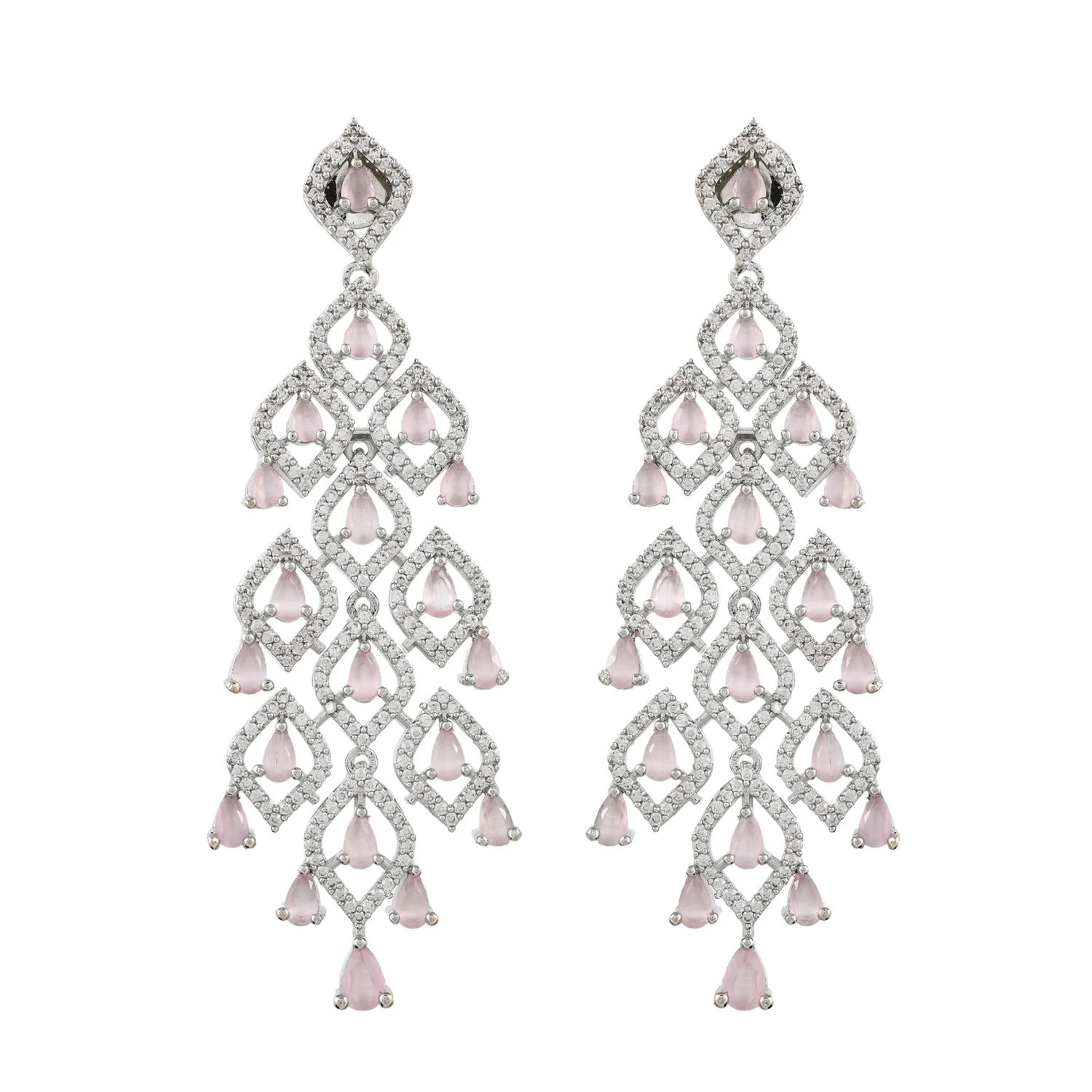 Sparkling Elegance Luxurious Soft Pink American Diamond Dangler Earrings - Image 4