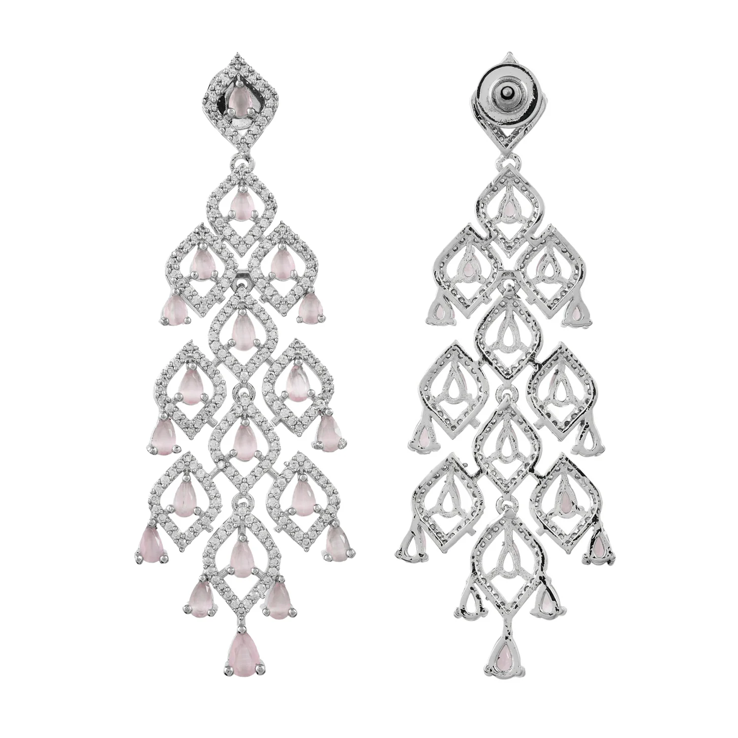Sparkling Elegance Luxurious Soft Pink American Diamond Dangler Earrings - Image 5