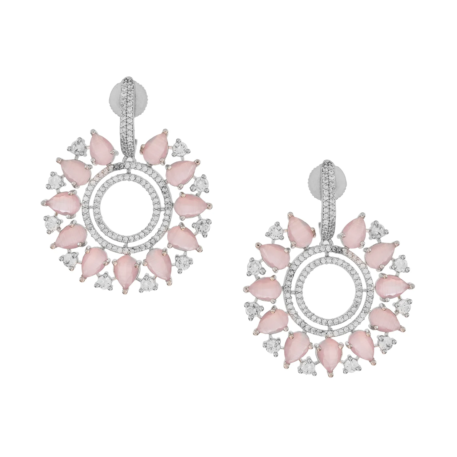 Sparkling Elegance Majestic Charm Pink Teardrop American Diamond Earrings - Image 4