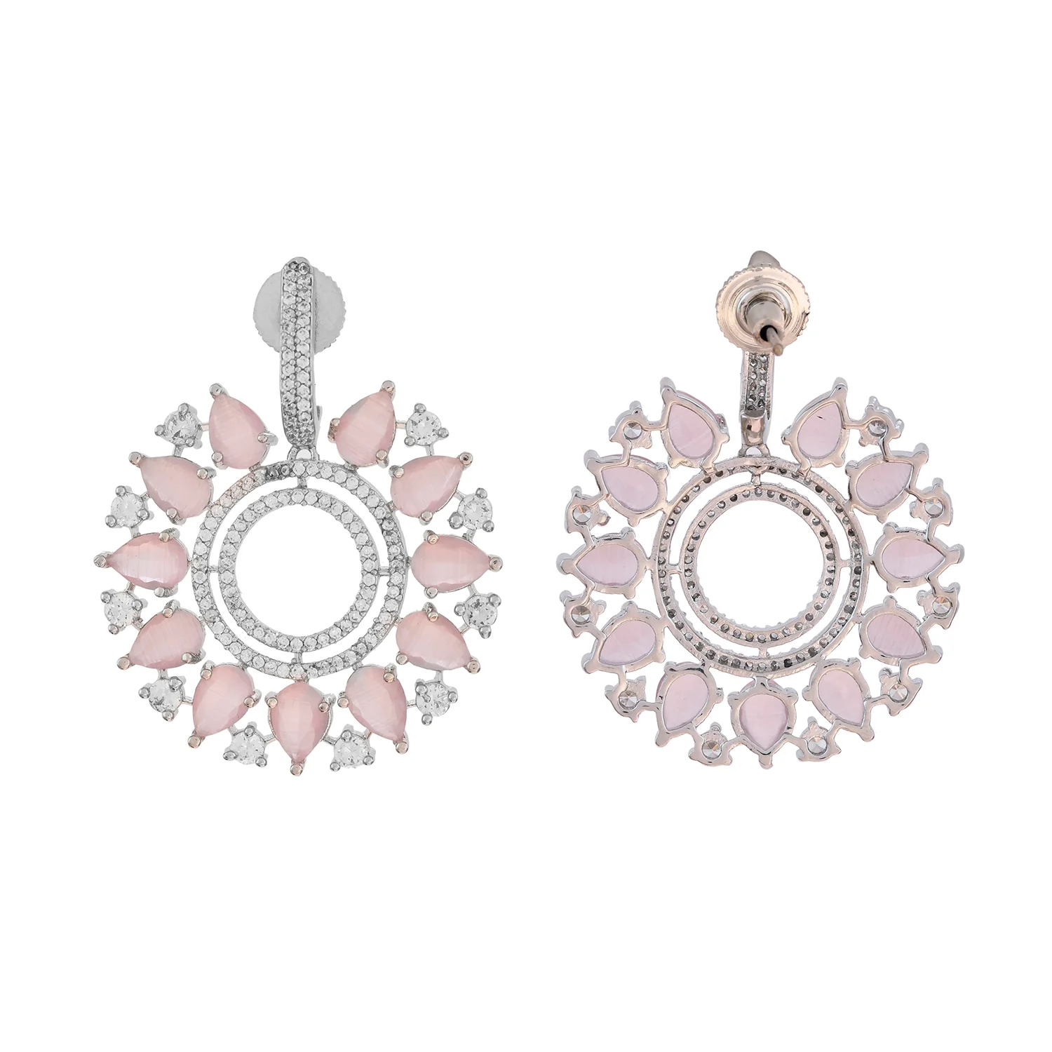 Sparkling Elegance Majestic Charm Pink Teardrop American Diamond Earrings - Image 5