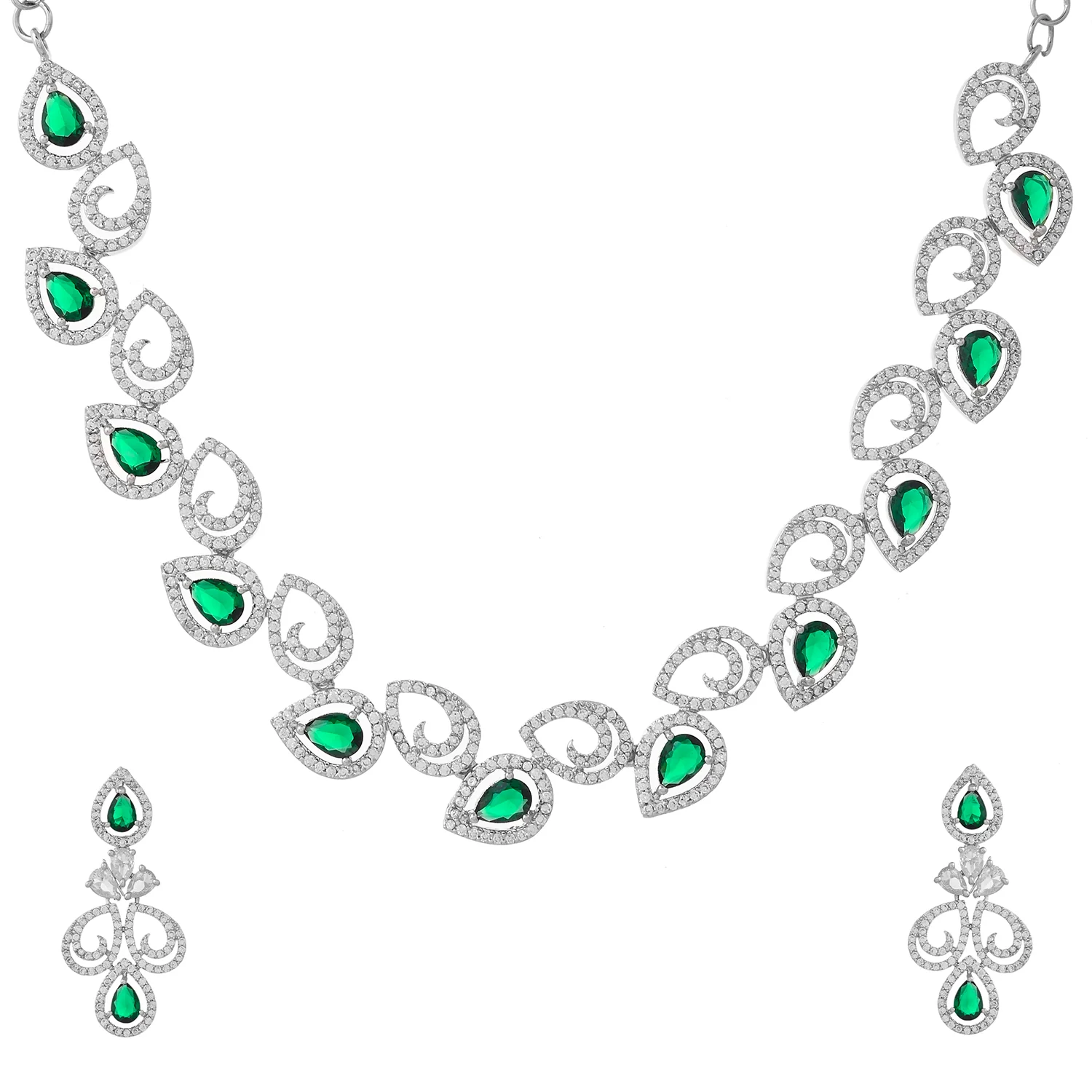 Sparkling Elegance Majestic Green American Diamond Necklace Set - Image 3