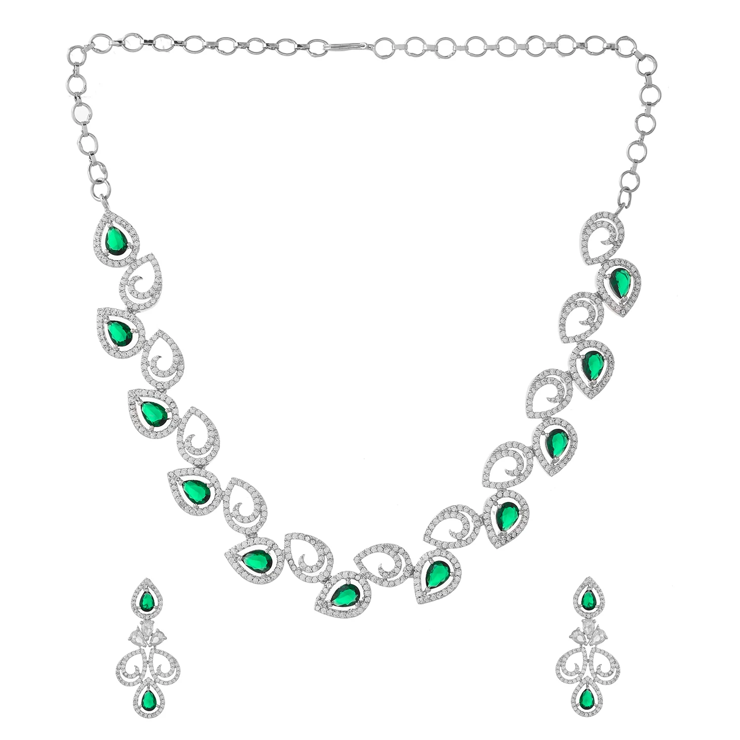 Sparkling Elegance Majestic Green American Diamond Necklace Set - Image 4