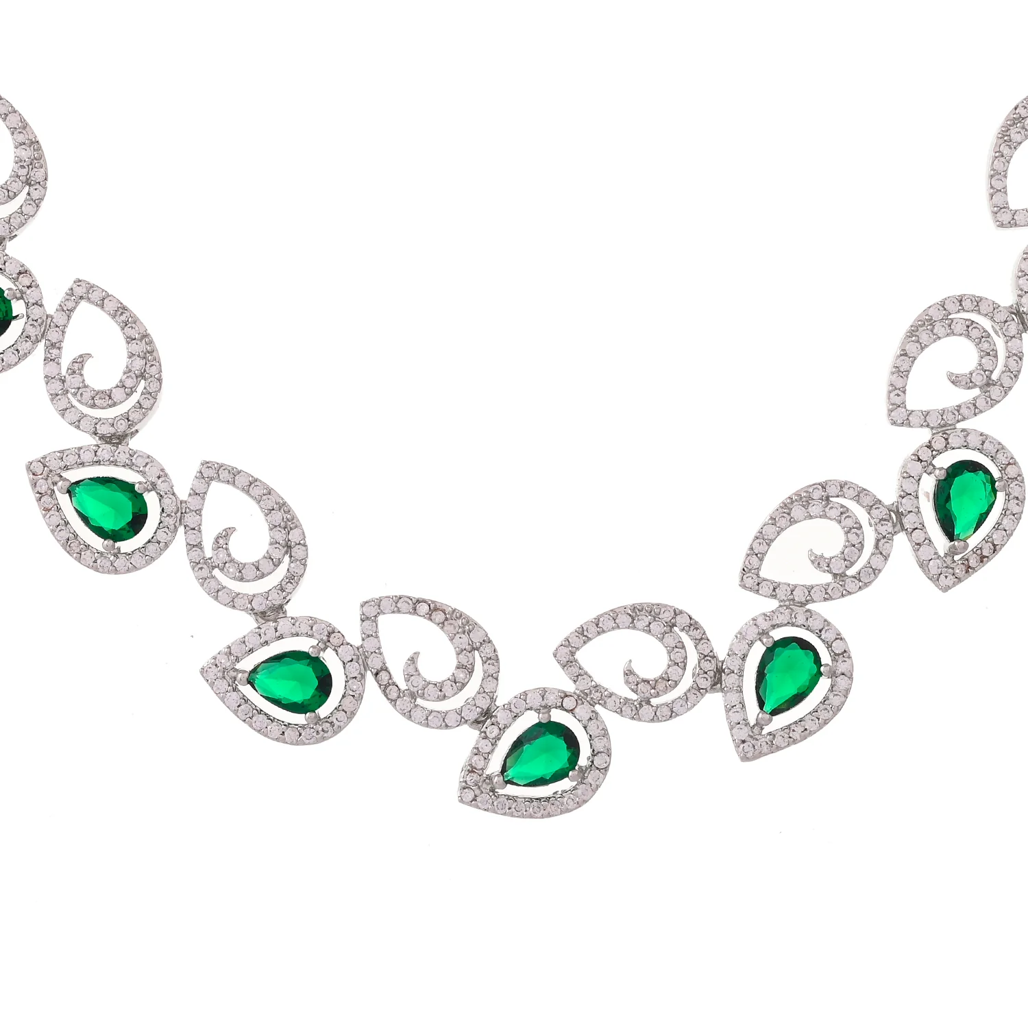 Sparkling Elegance Majestic Green American Diamond Necklace Set - Image 5