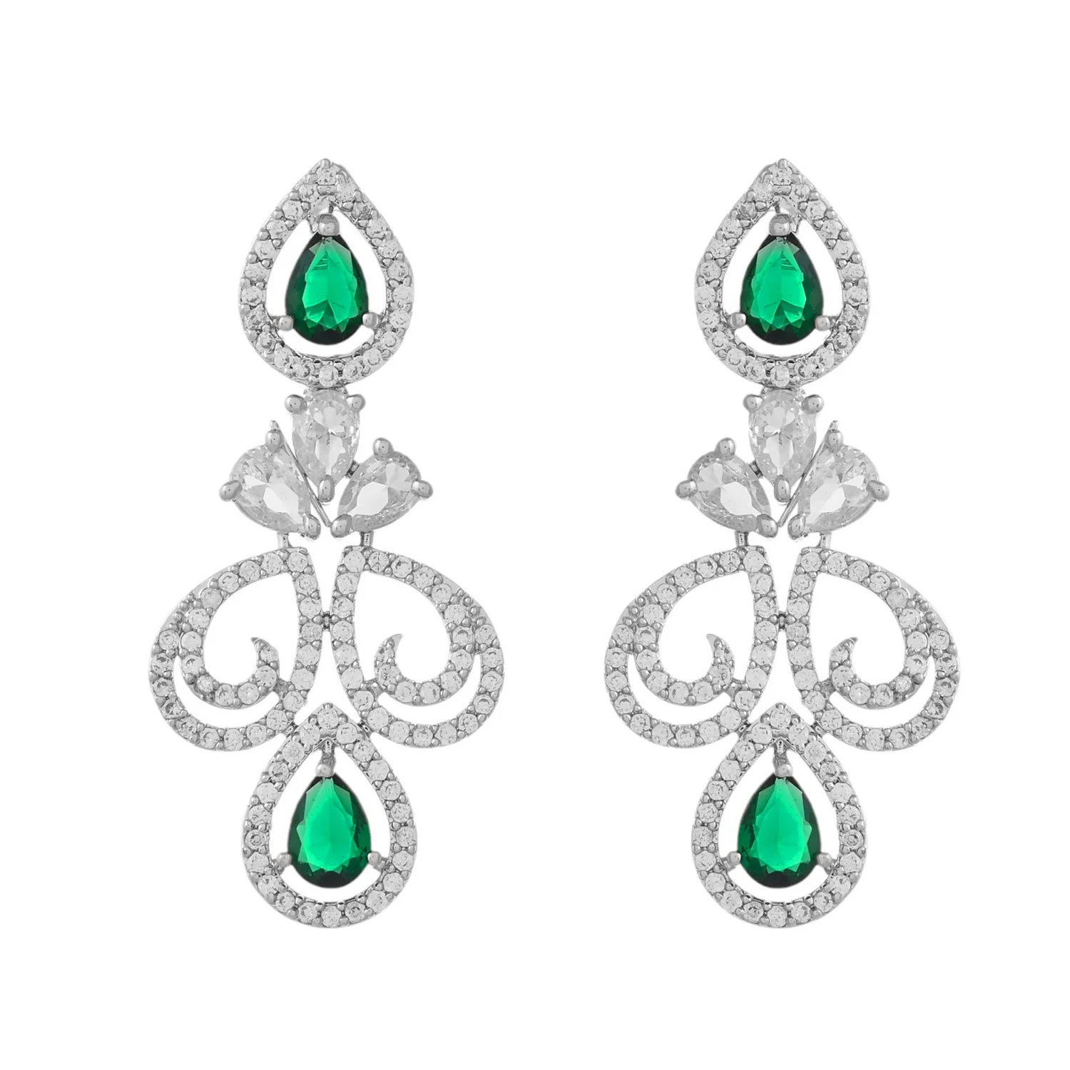 Sparkling Elegance Majestic Green American Diamond Necklace Set - Image 6