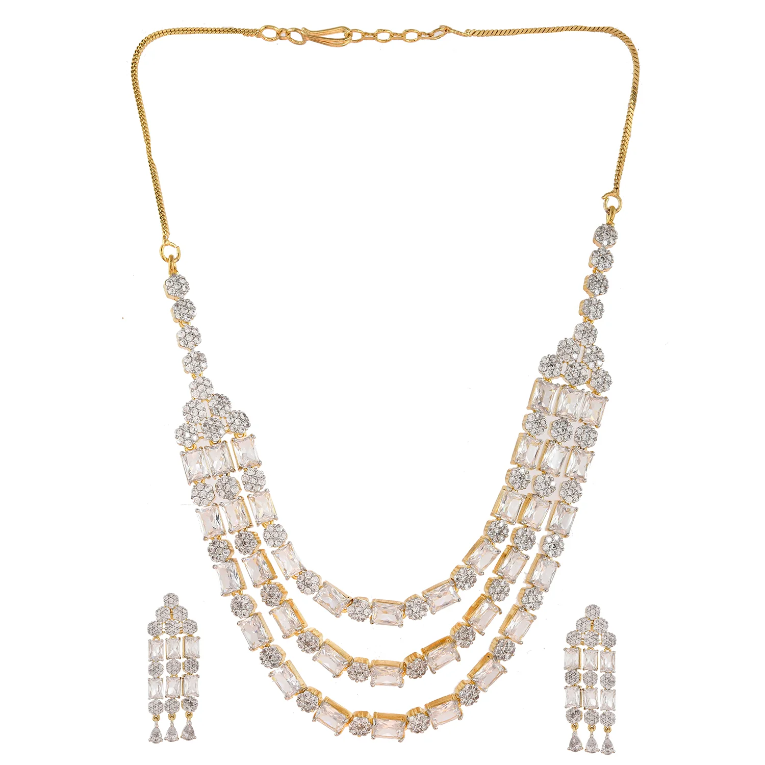 Sparkling Elegance Majestic Layers Gold American Diamond Necklace Set - Image 4
