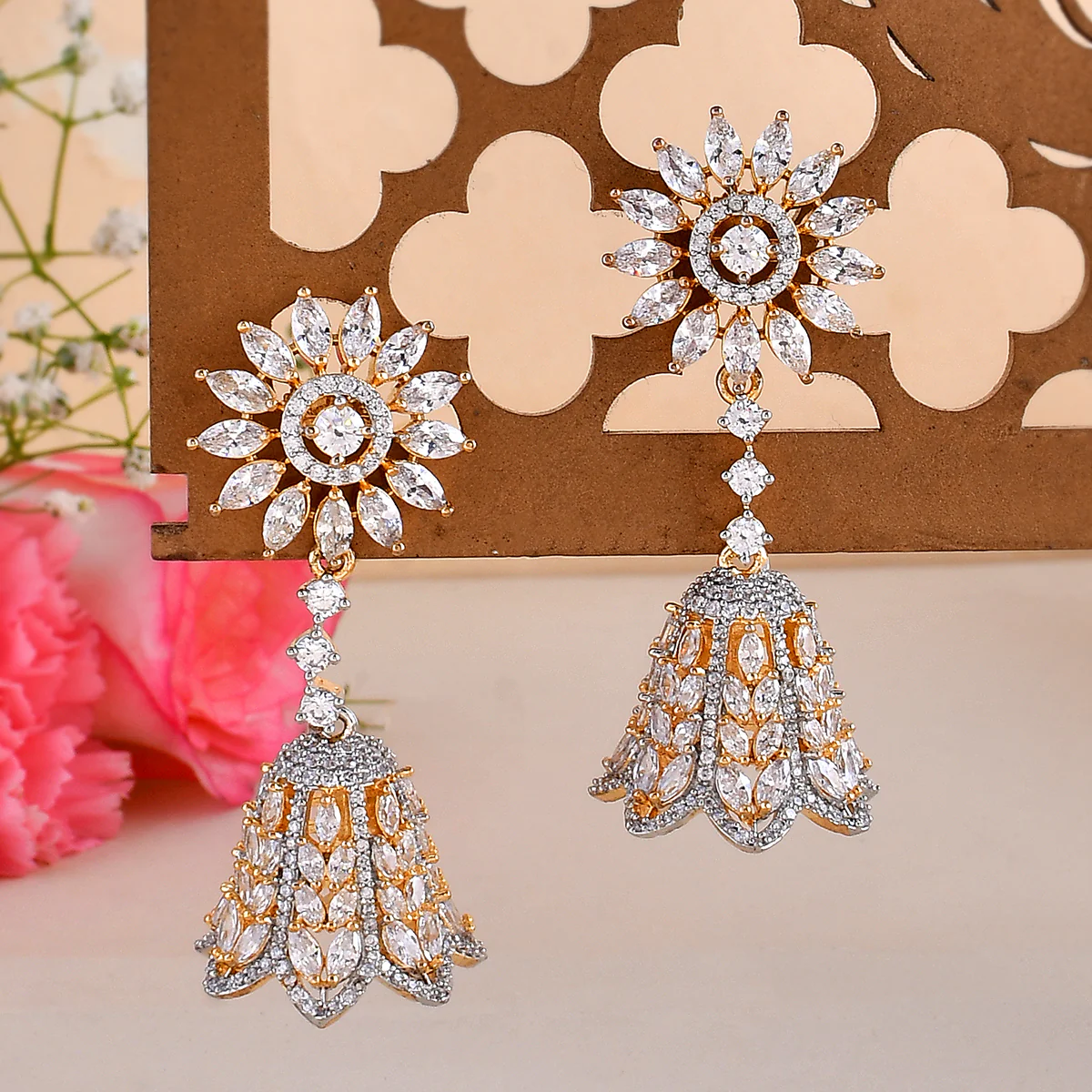 Sparkling Elegance Marquise Cut CZ Jhumka Earrings