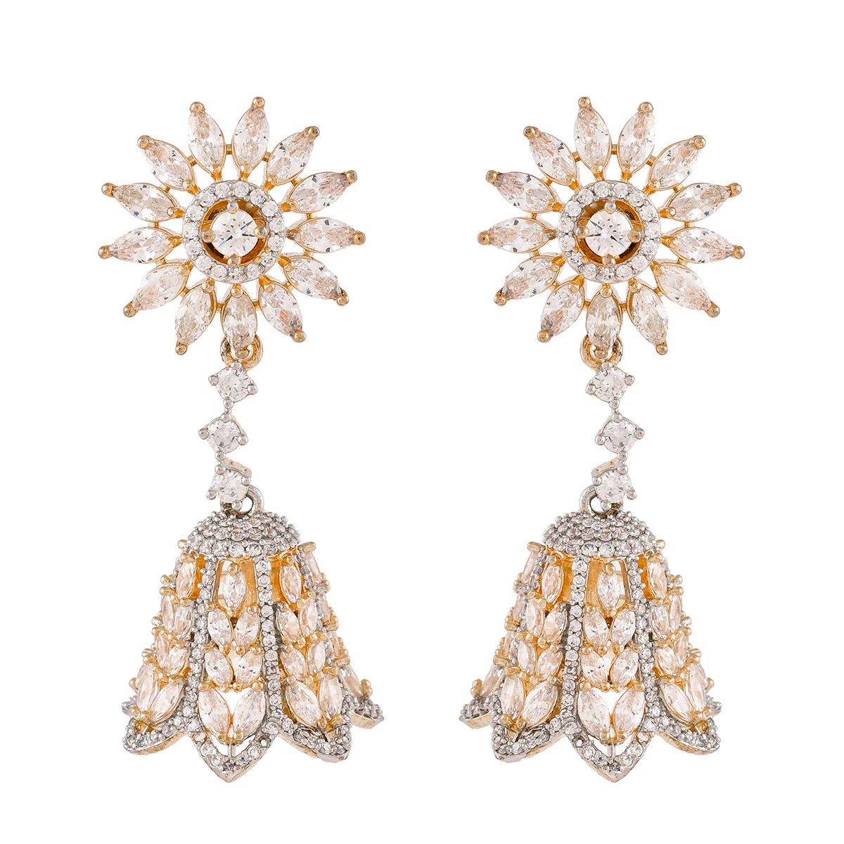 Sparkling Elegance Marquise Cut CZ Jhumka Earrings - Image 3