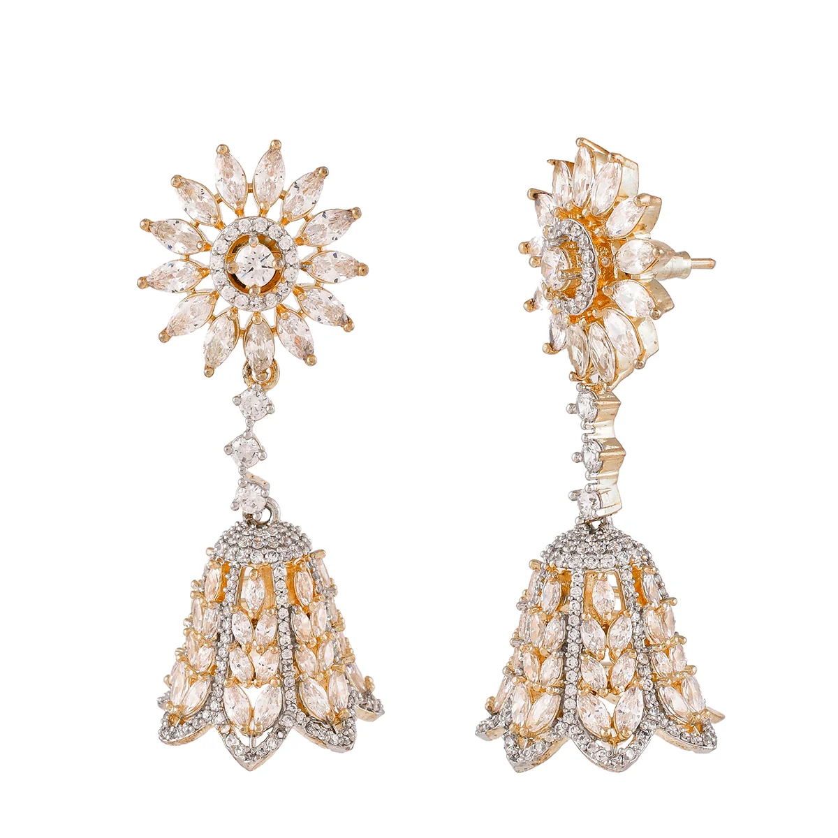 Sparkling Elegance Marquise Cut CZ Jhumka Earrings - Image 4