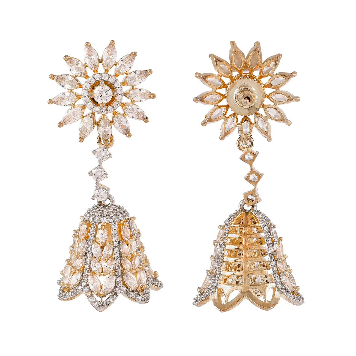 Sparkling Elegance Marquise Cut CZ Jhumka Earrings - Image 5