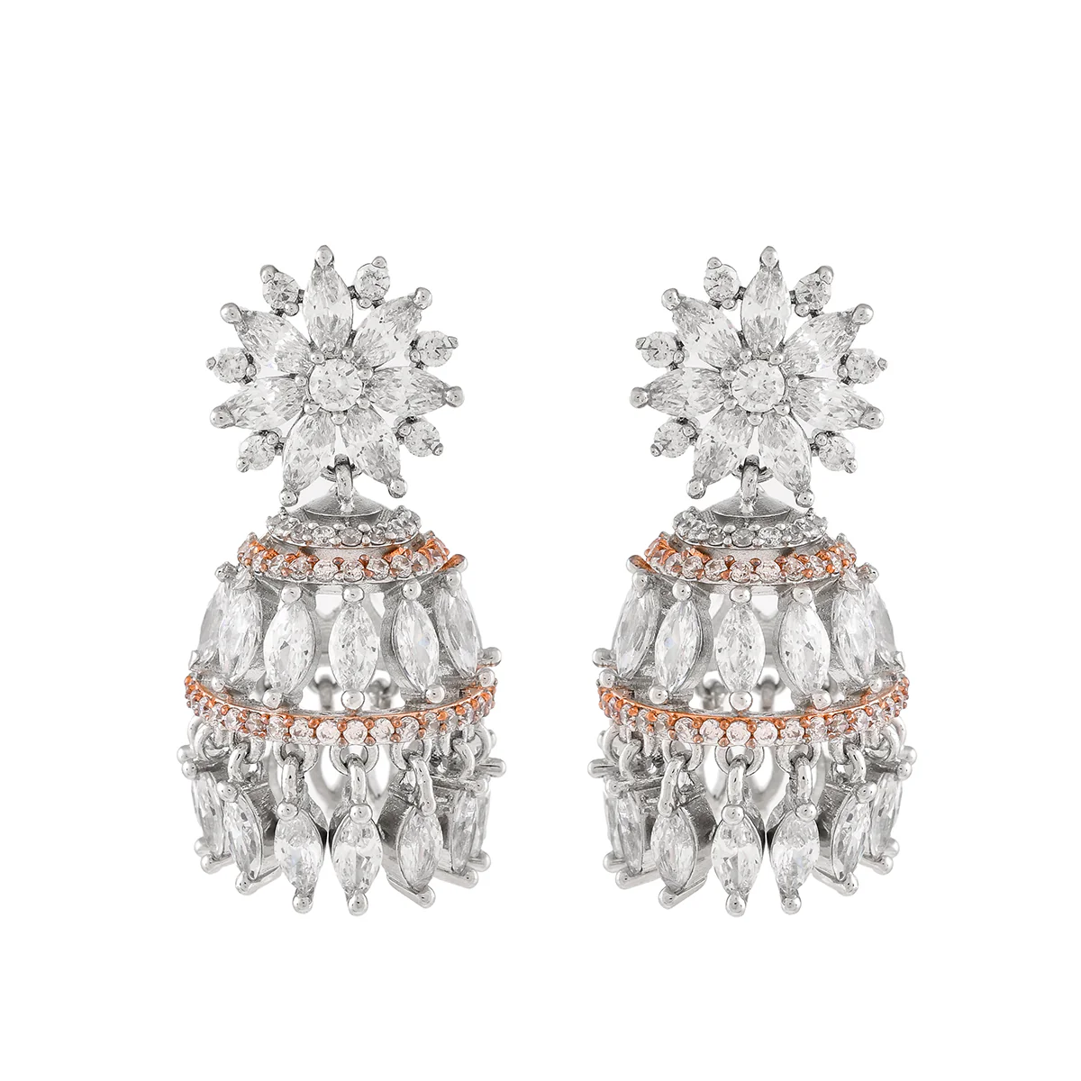 Sparkling Elegance Marquise Cut CZ Jhumki Earrings - Image 3