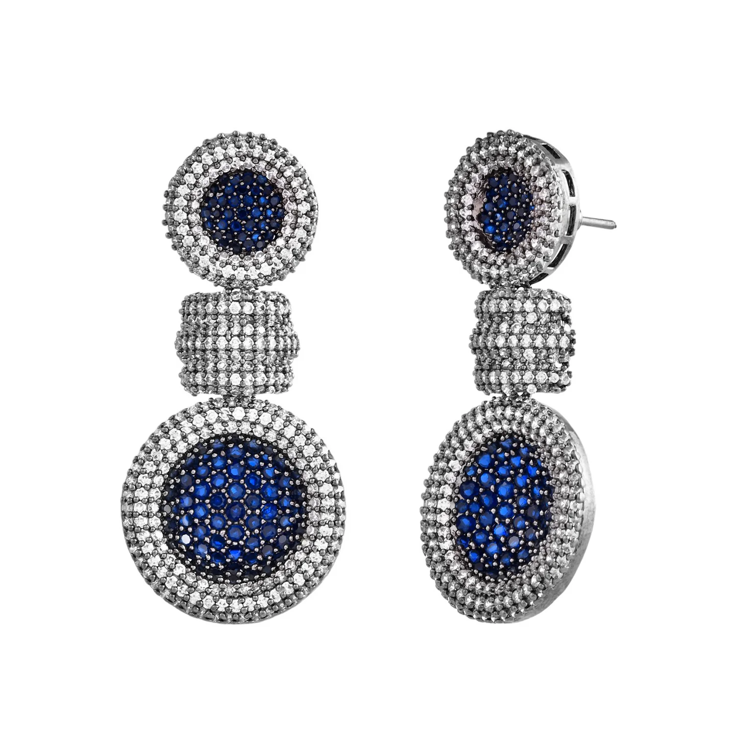 Sparkling Elegance Midnight Blue American Diamond Earrings - Image 3