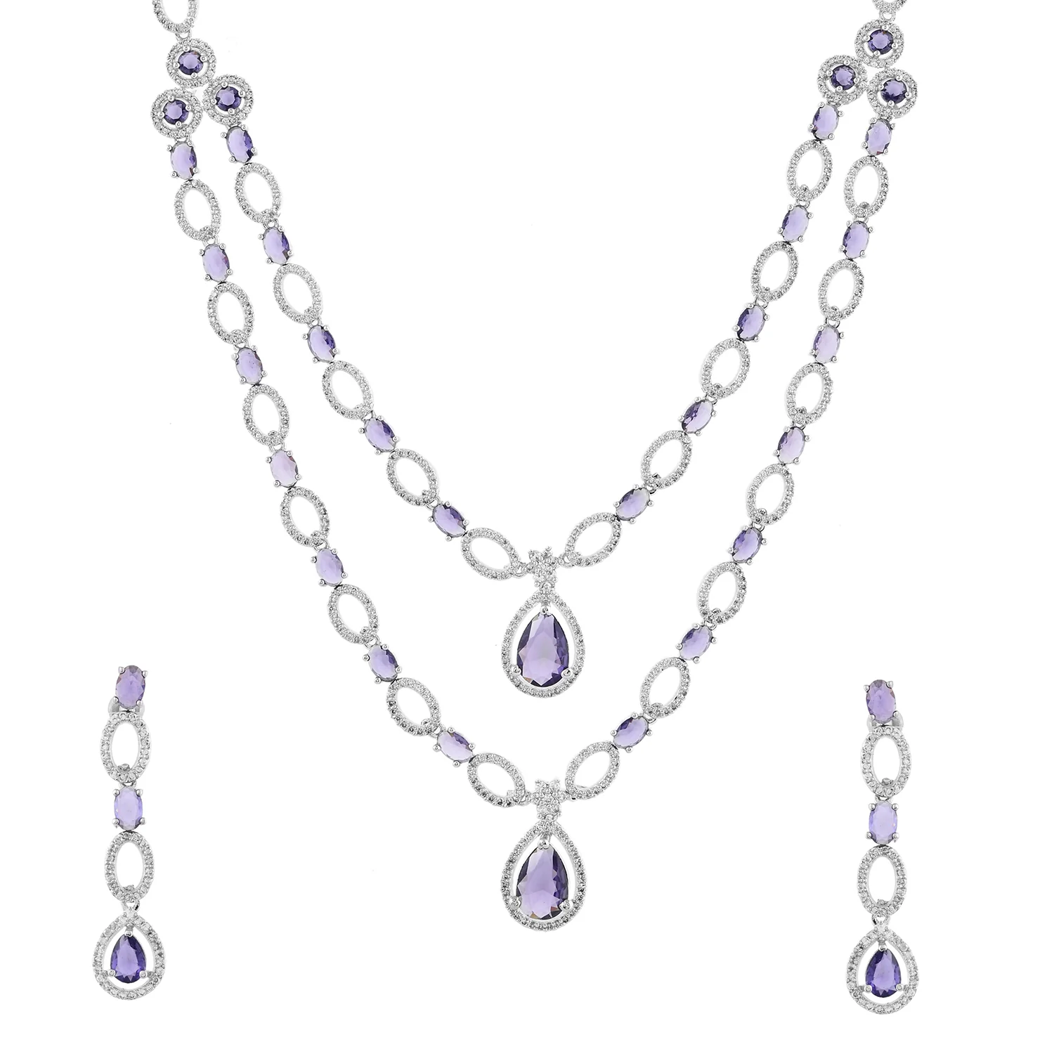 Sparkling Elegance Modern Royalty Layered American Diamond Necklace Set - Image 3