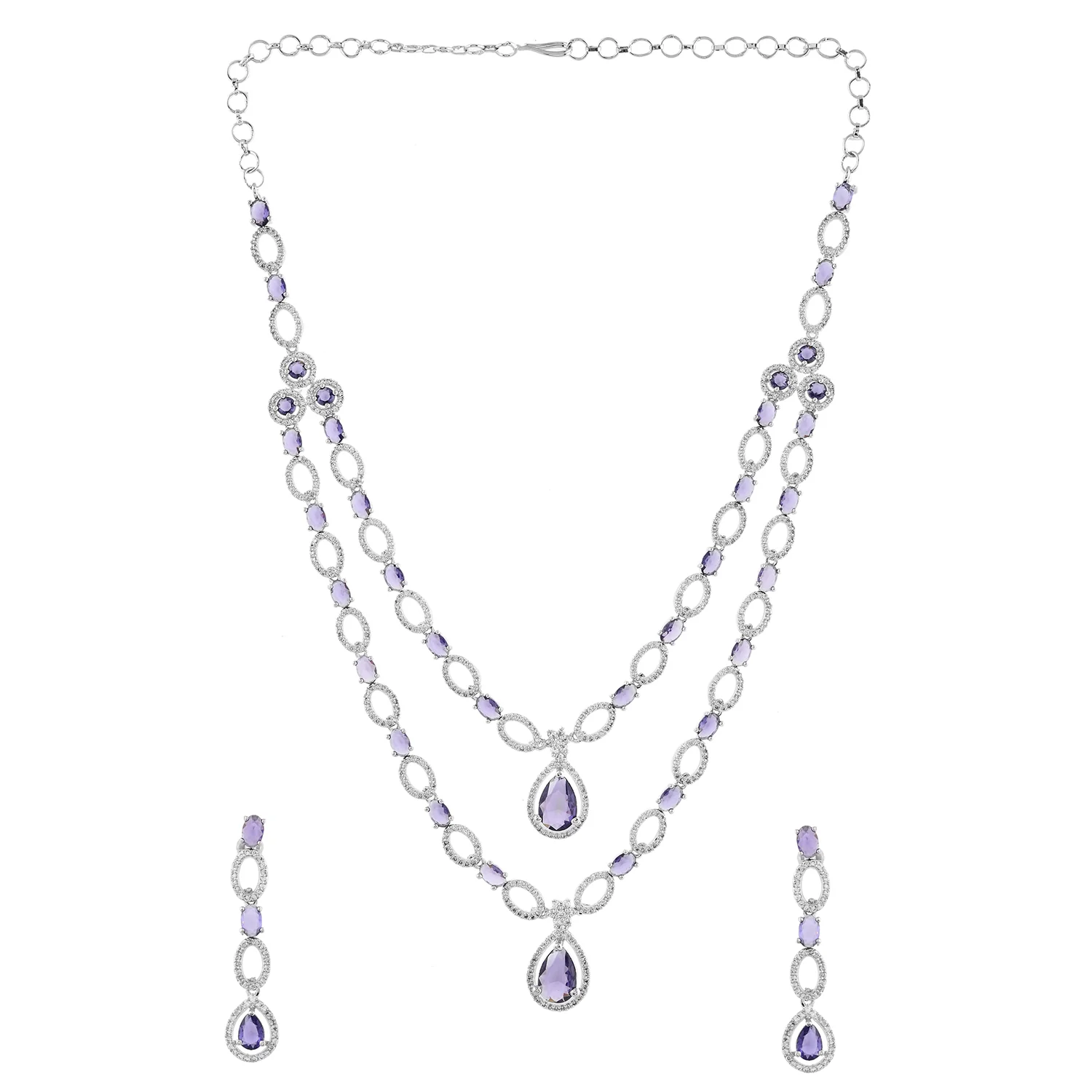 Sparkling Elegance Modern Royalty Layered American Diamond Necklace Set - Image 4