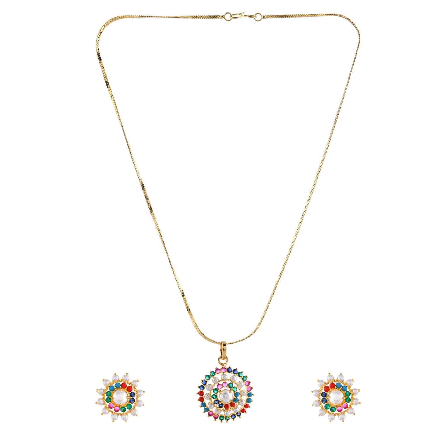 Sparkling Elegance Multicolor Bloom Pendant Set - Image 6