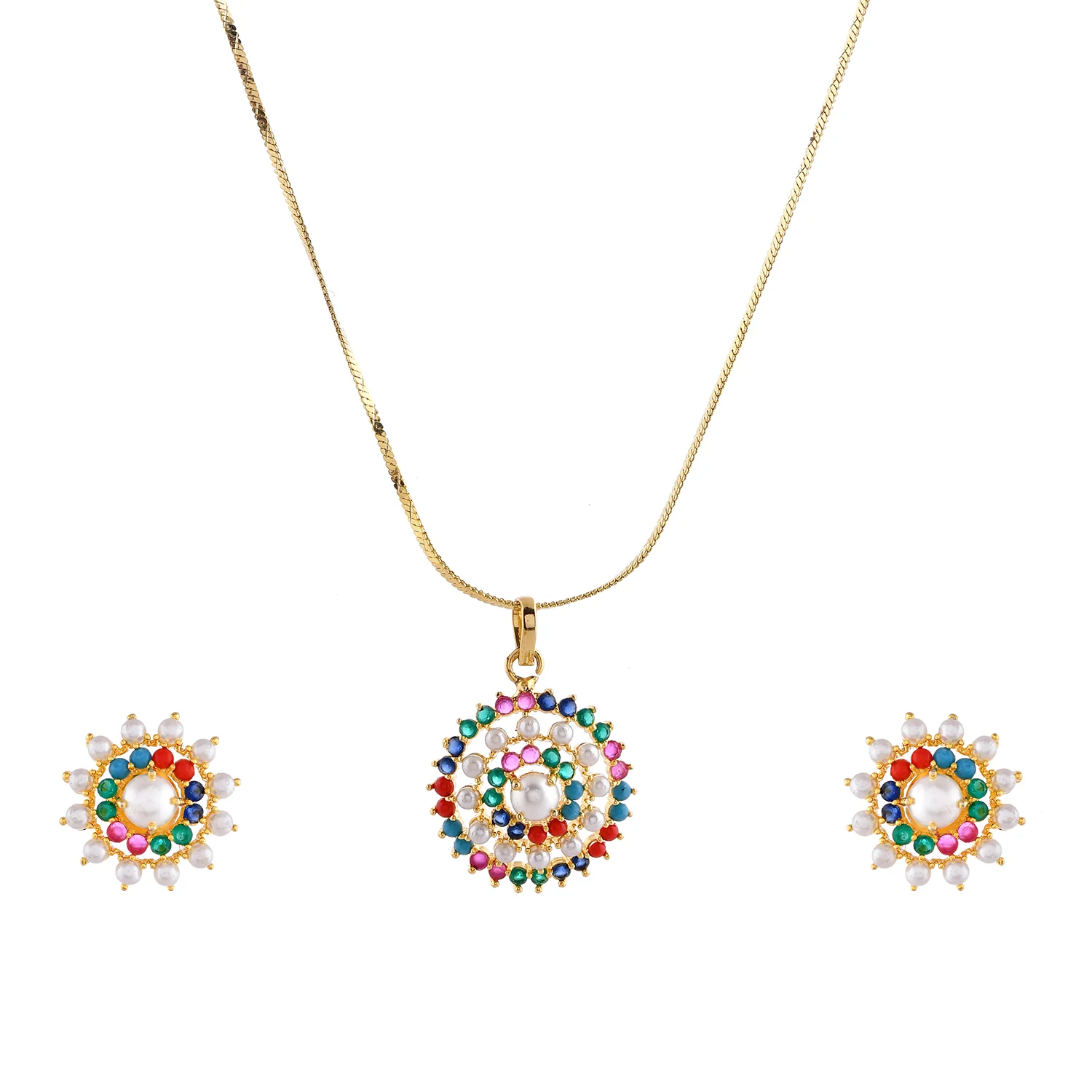Sparkling Elegance Multicolor Bloom Pendant Set - Image 7