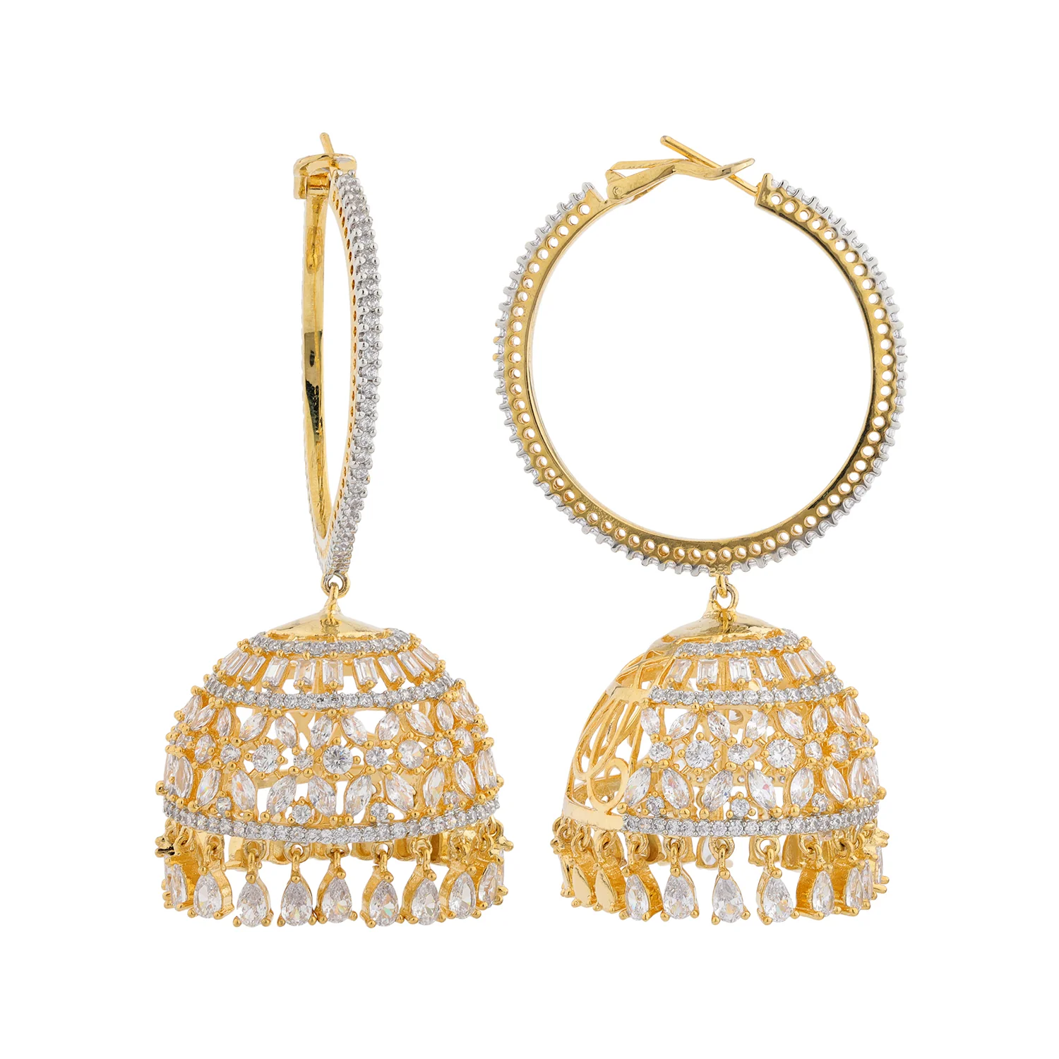 Sparkling Elegance Noor Timeless American Diamond Jhumki Earrings - Image 4