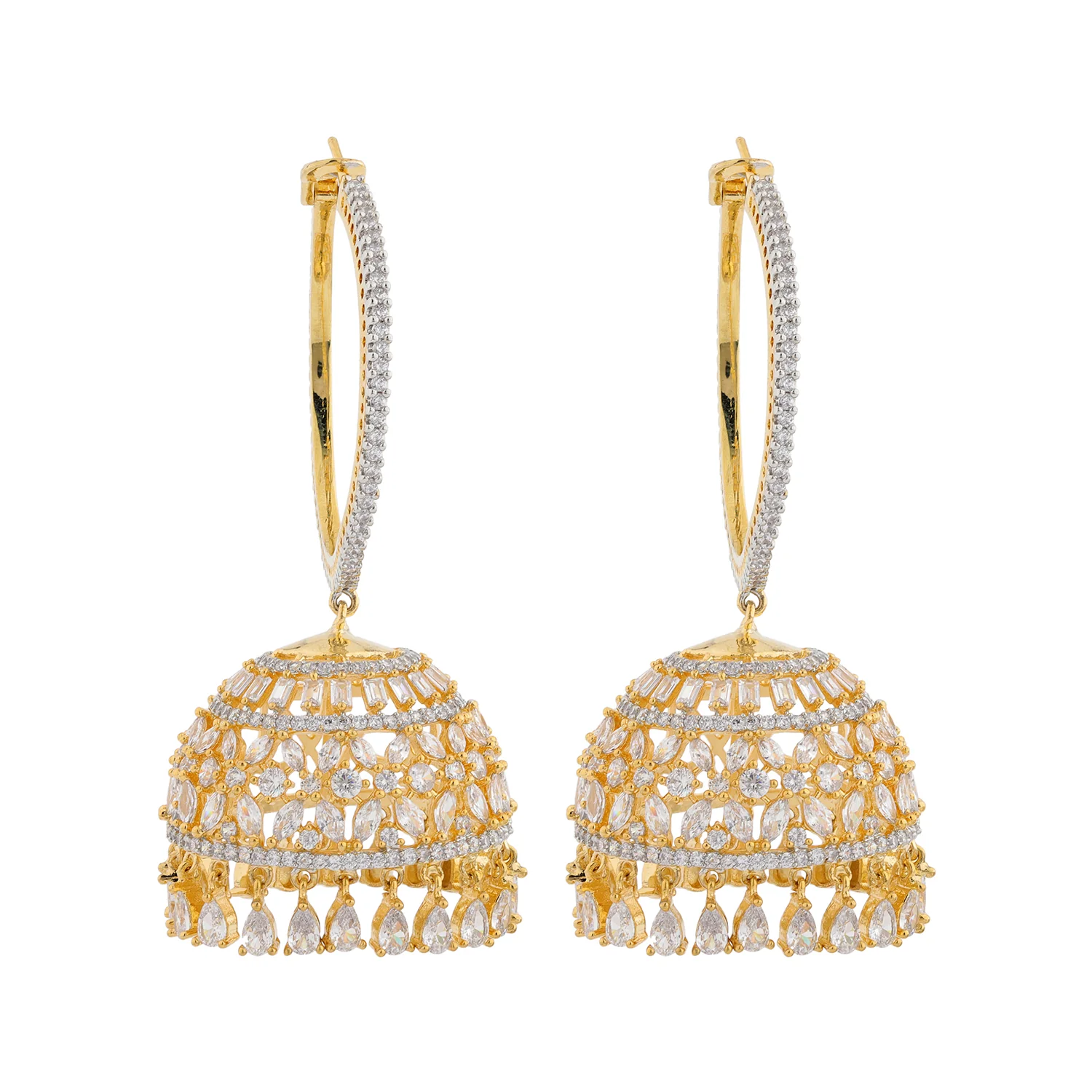 Sparkling Elegance Noor Timeless American Diamond Jhumki Earrings - Image 5
