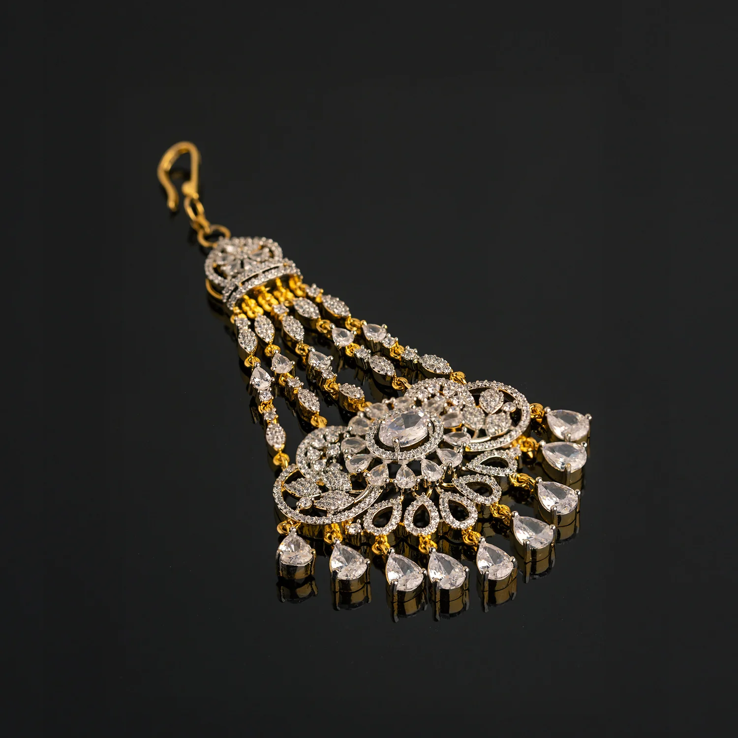 Sparkling Elegance Noorani Sheesh  American Diamond Passa Maang Tikka For Women