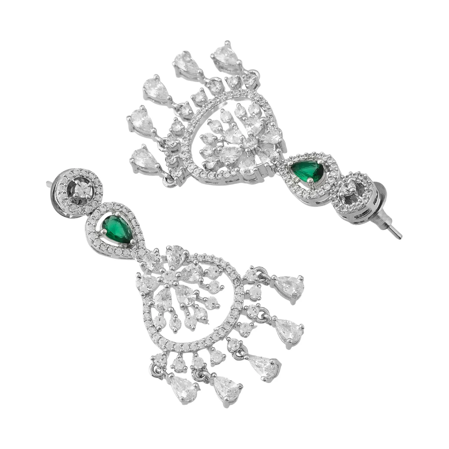 Sparkling Elegance Opulent Filigree Green American Diamond Necklace Set - Image 7