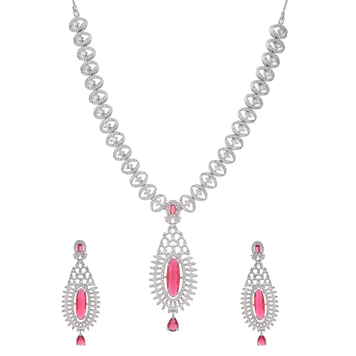 Sparkling Elegance Opulent Oval and Round Cut CZ Jewellery Set - Image 5