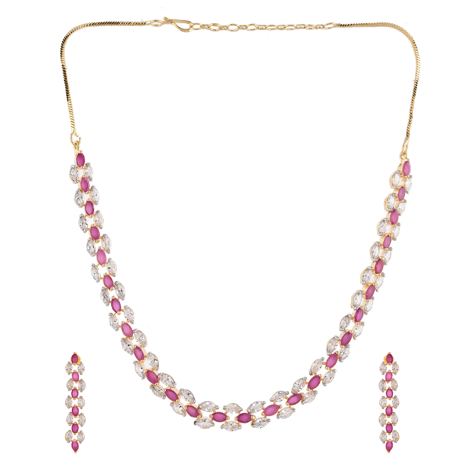 Sparkling Elegance Opulent Pink American Diamond Necklace Set - Image 4