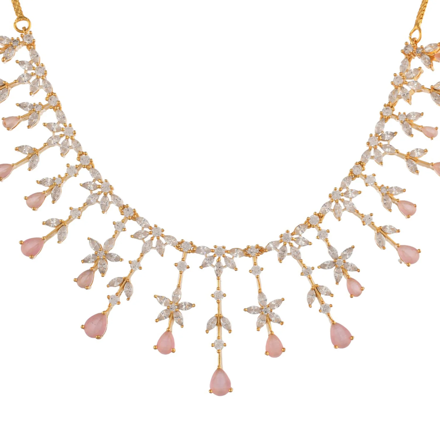 Sparkling Elegance Pale Pink And White Cluster Setting Cz Jewellery Set - Image 5