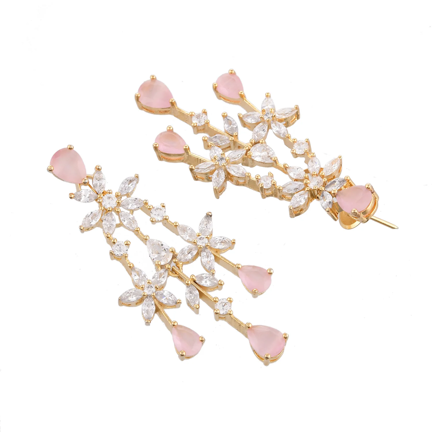 Sparkling Elegance Pale Pink And White Cluster Setting Cz Jewellery Set - Image 7