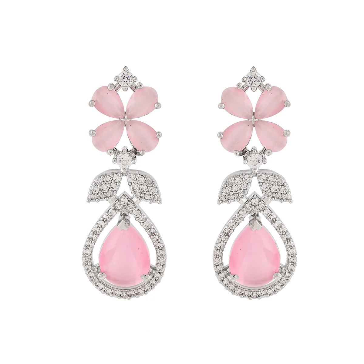 Sparkling Elegance Pale Pink Teardrop Cut CZ Dangler Earrings - Image 3