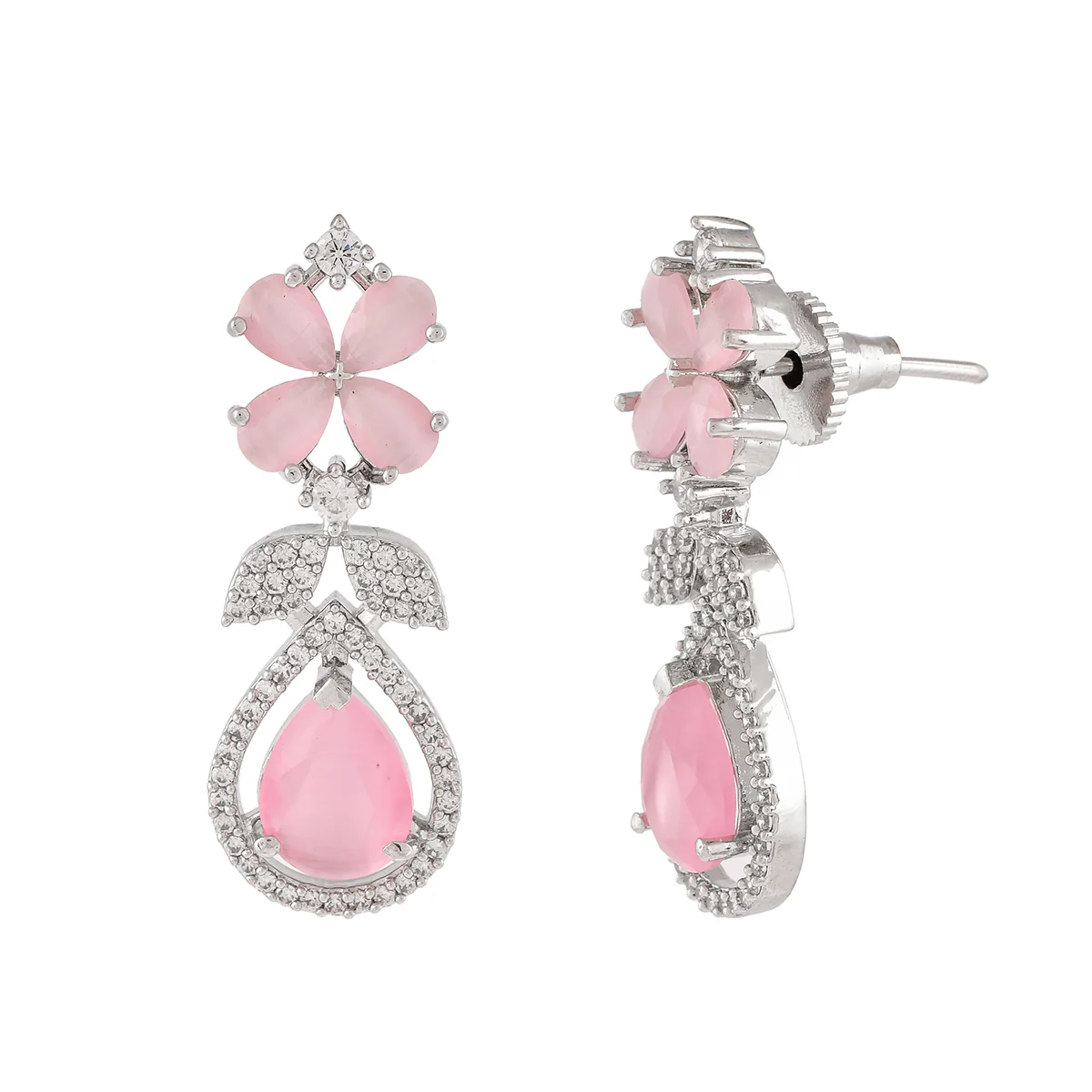 Sparkling Elegance Pale Pink Teardrop Cut CZ Dangler Earrings - Image 4
